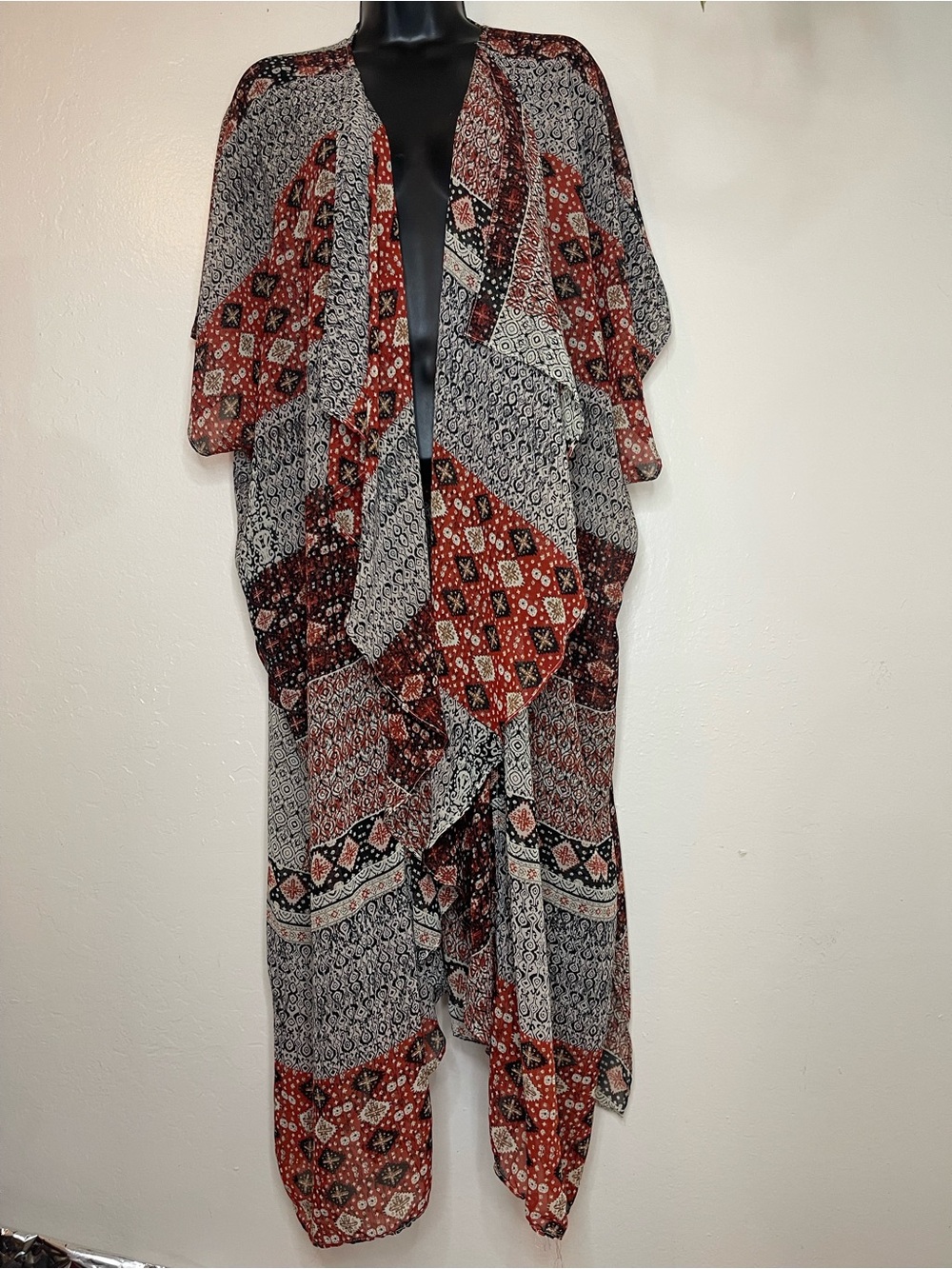 Umgee Boho Patchwork Open Front Kimono Side Slits Lightweight Flowy Size M/L